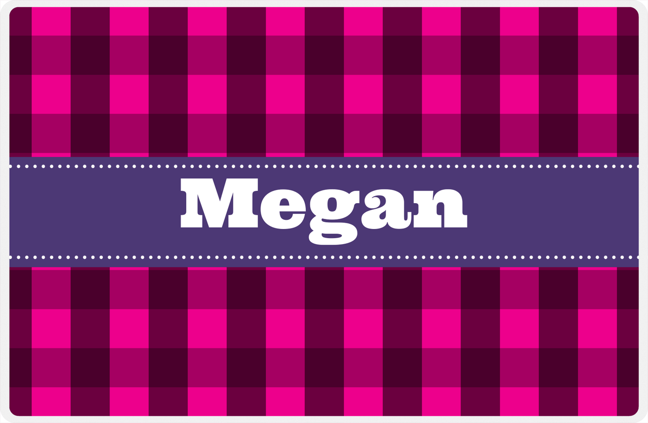 Personalized Flannel / Plaid Placemat I - Pink Background - Ribbon Nameplate -  View