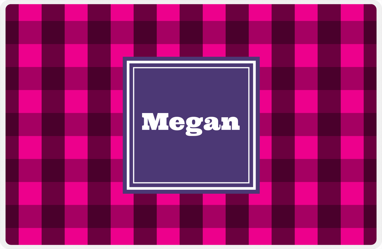 Personalized Flannel / Plaid Placemat I - Pink Background - Square Nameplate -  View