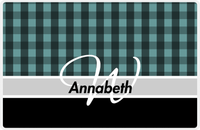 Thumbnail for Personalized Flannel / Plaid Placemat II - Name Over Initial - Teal Background -  View