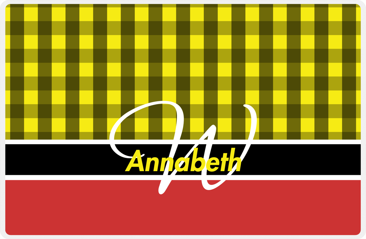 Personalized Flannel / Plaid Placemat II - Name Over Initial - Yellow Background -  View