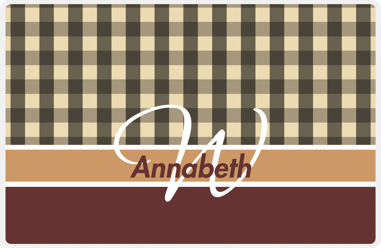 Personalized Flannel / Plaid Placemat II - Name Over Initial - Tan Background -  View