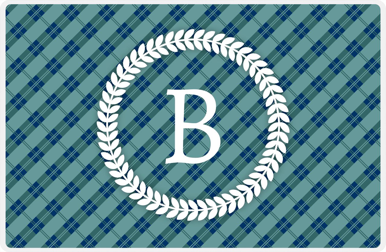 Personalized Flannel / Plaid Placemat IV - Initial Wreath -  View