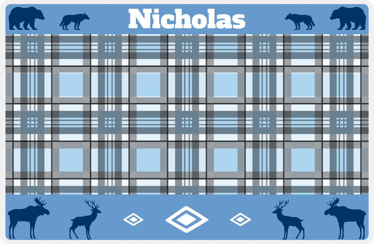 Personalized Flannel / Plaid Placemat VI - Woodland - Blue Background -  View