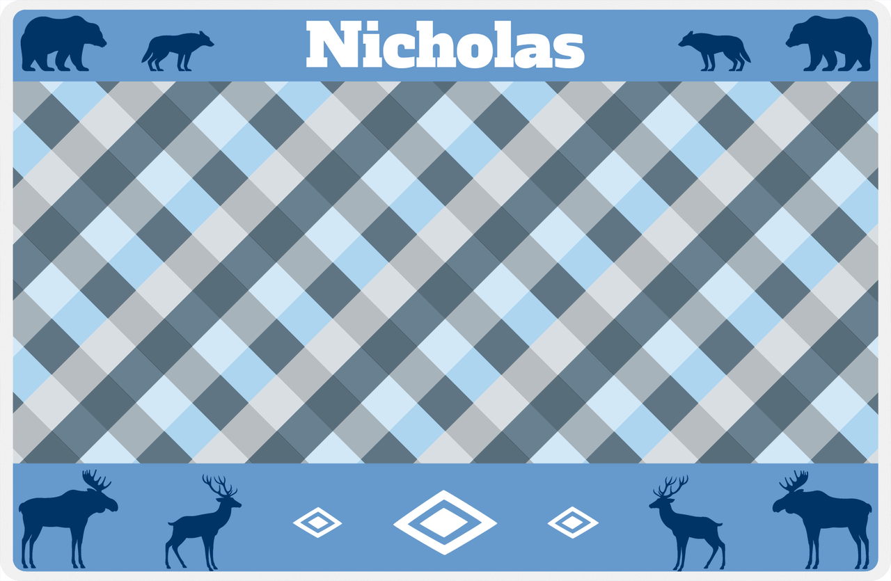 Personalized Flannel / Plaid Placemat VI - Woodland - Blue Background -  View
