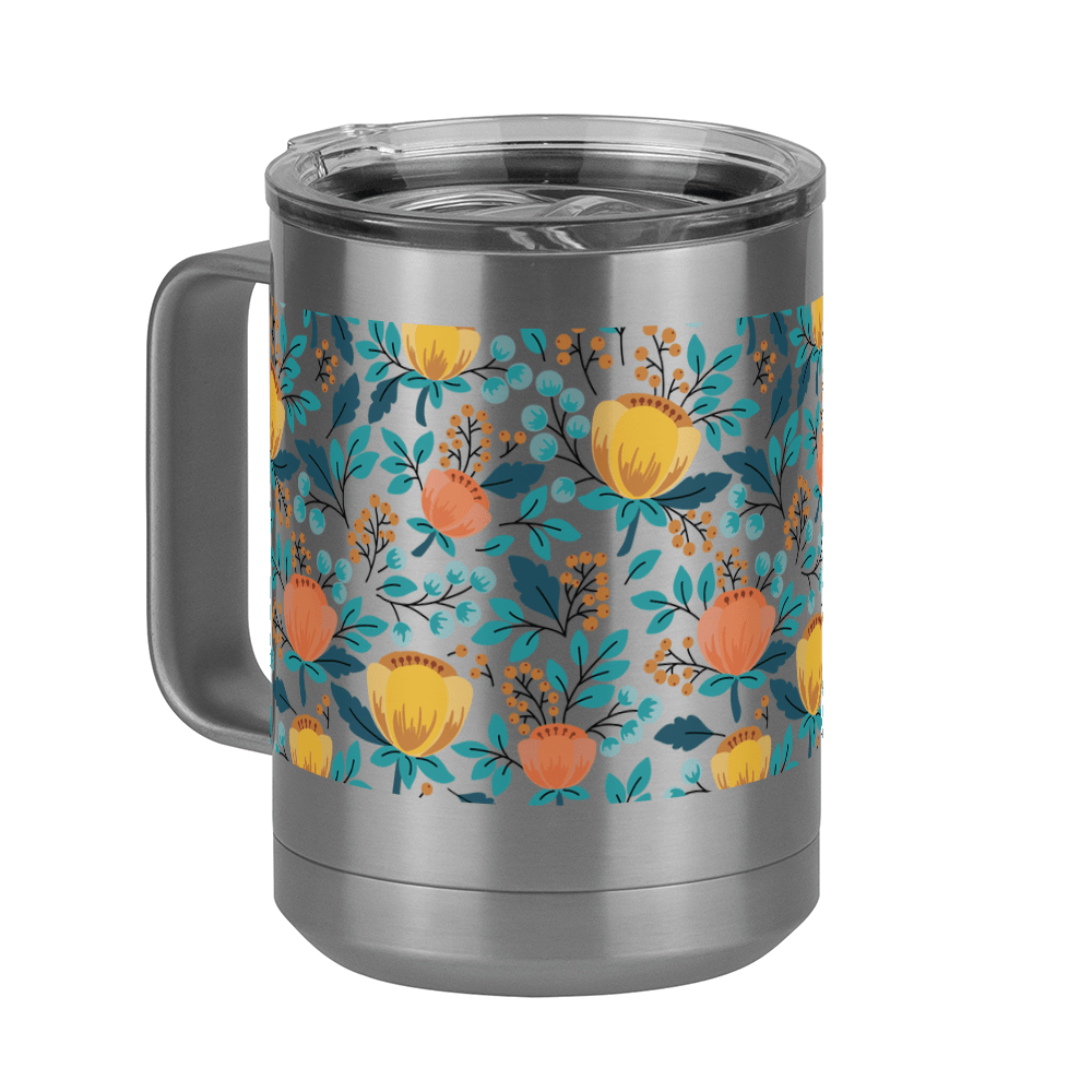 Floral Coffee Mug Tumbler with Handle (15 oz) - Front Left View