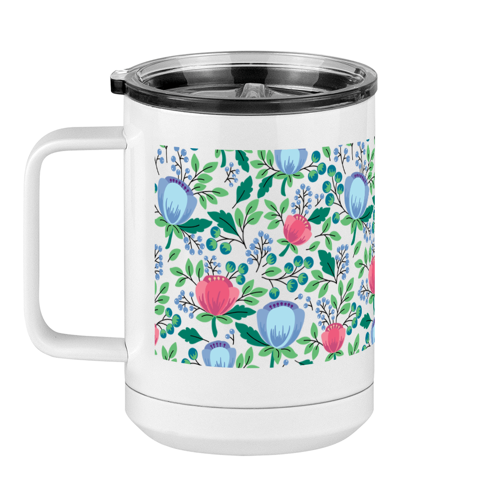 Floral Coffee Mug Tumbler with Handle (15 oz) - Left View