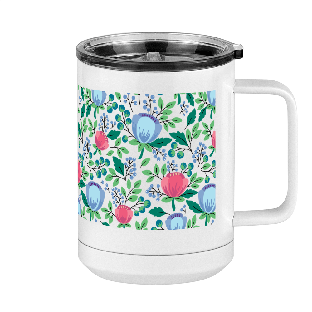 Floral Coffee Mug Tumbler with Handle (15 oz) - Right View