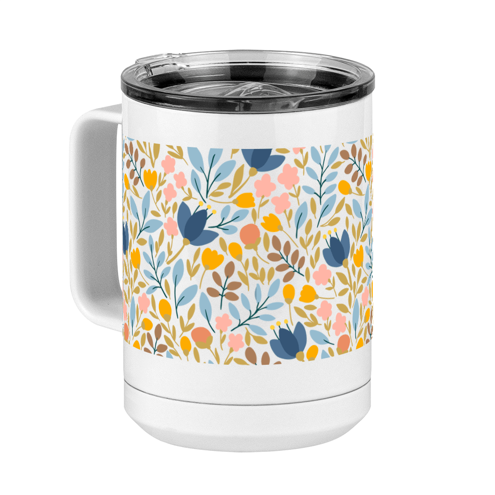 Floral Coffee Mug Tumbler with Handle (15 oz) - Front Left View