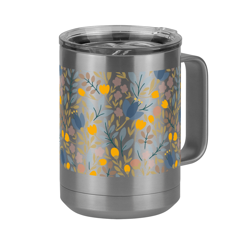 Floral Coffee Mug Tumbler with Handle (15 oz) - Front Right View