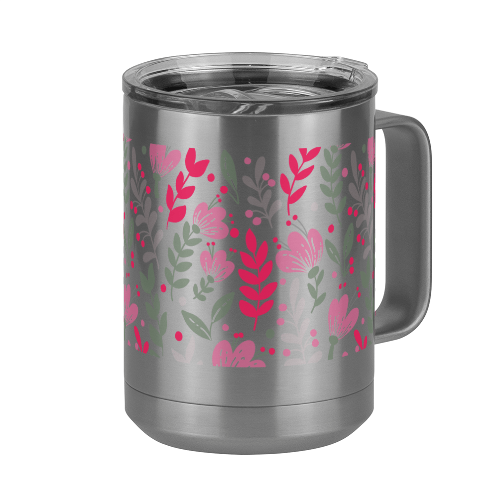 Floral Coffee Mug Tumbler with Handle (15 oz) - Front Right View