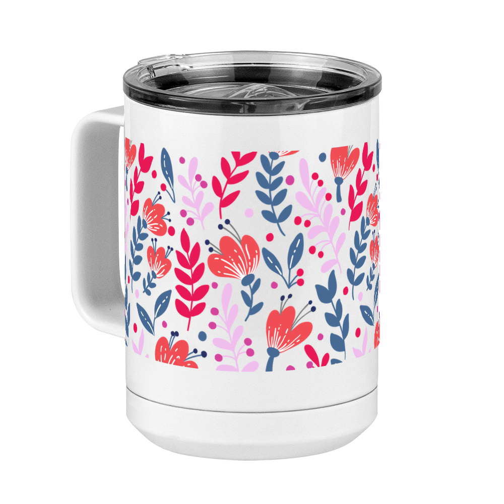 Floral Coffee Mug Tumbler with Handle (15 oz) - Front Left View