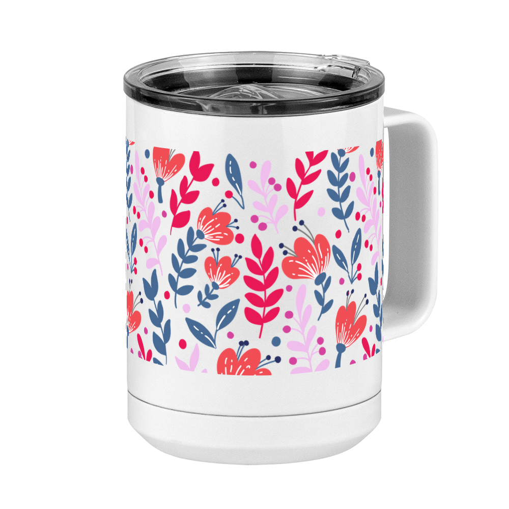 Floral Coffee Mug Tumbler with Handle (15 oz) - Front Right View