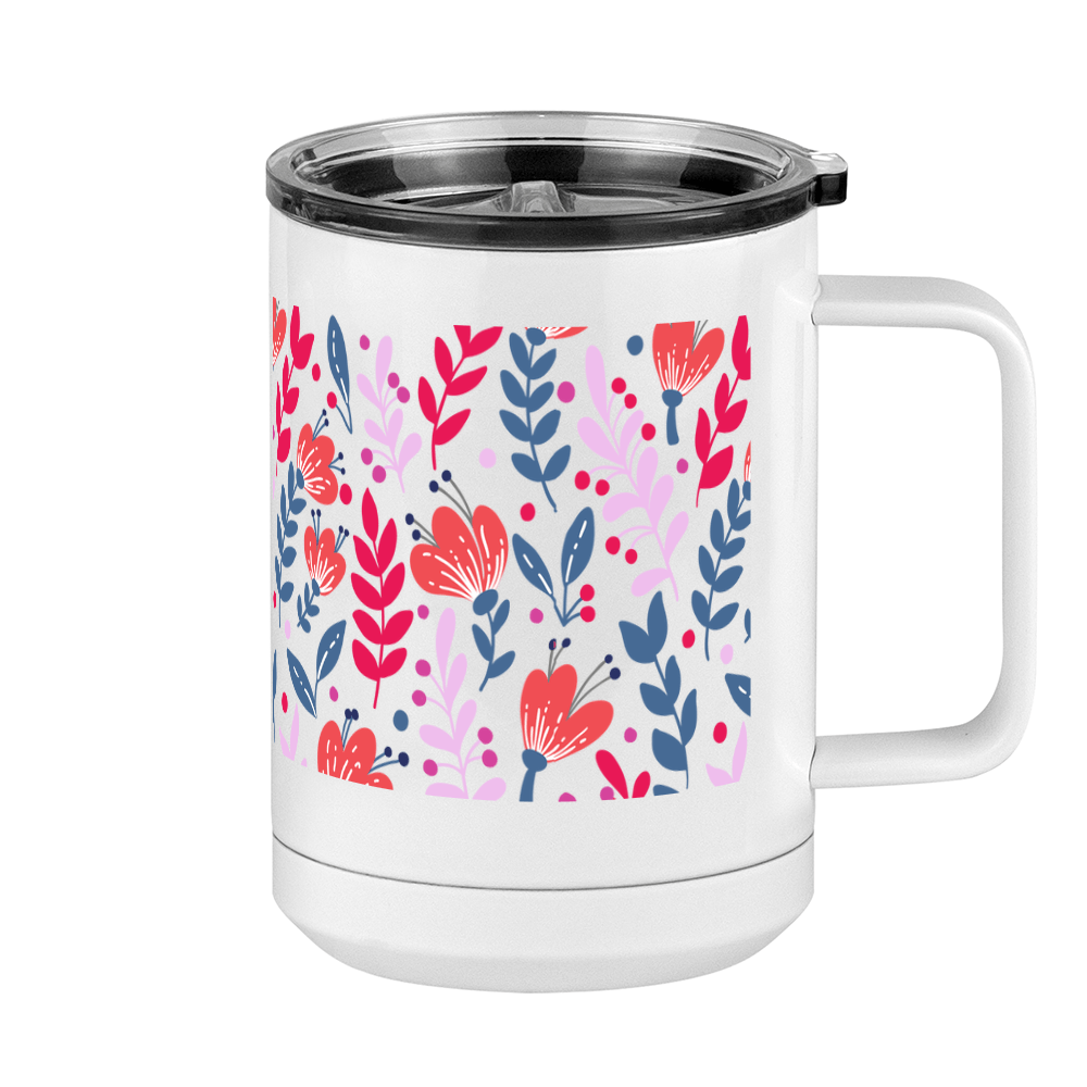 Floral Coffee Mug Tumbler with Handle (15 oz) - Right View