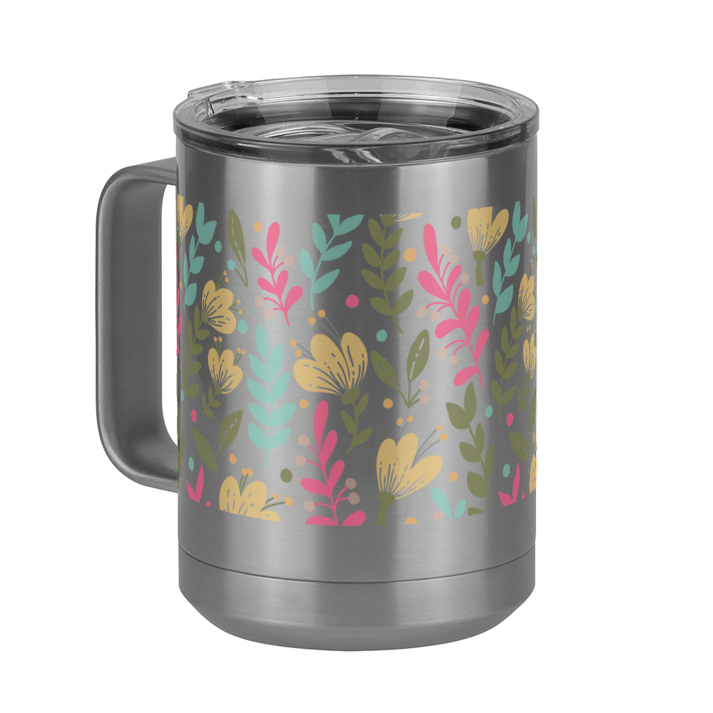 Floral Coffee Mug Tumbler with Handle (15 oz) - Front Left View
