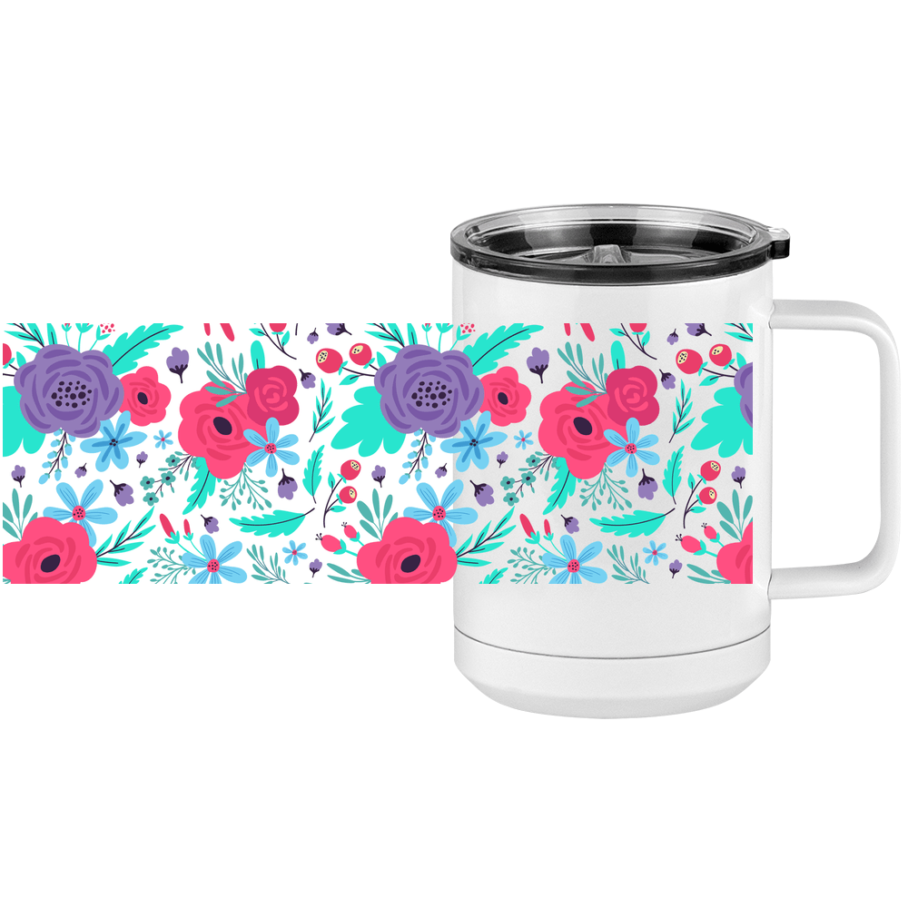 Floral Coffee Mug Tumbler with Handle (15 oz) - Design View