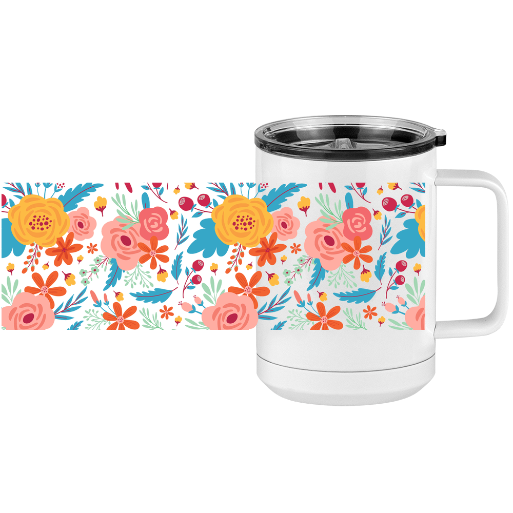 Floral Coffee Mug Tumbler with Handle (15 oz) - Design View