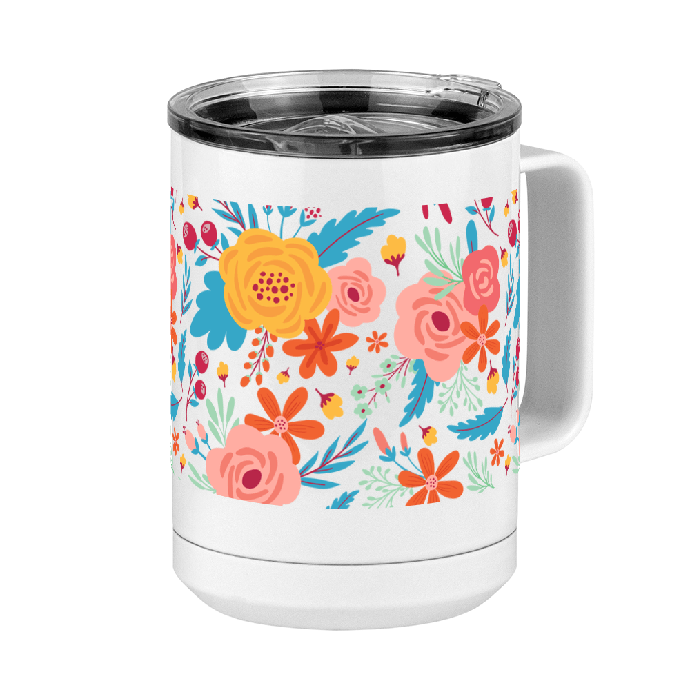 Floral Coffee Mug Tumbler with Handle (15 oz) - Front Right View