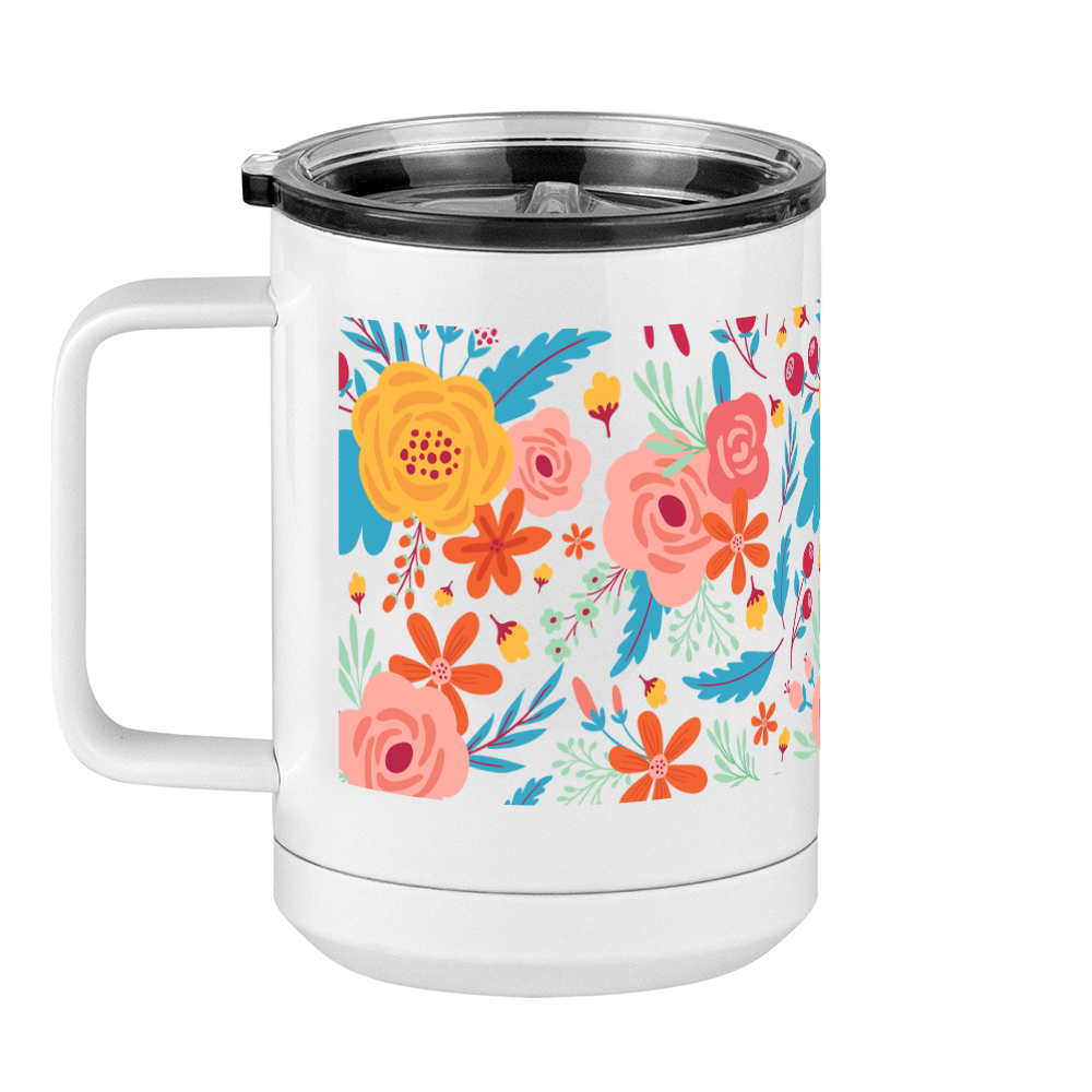 Floral Coffee Mug Tumbler with Handle (15 oz) - Left View
