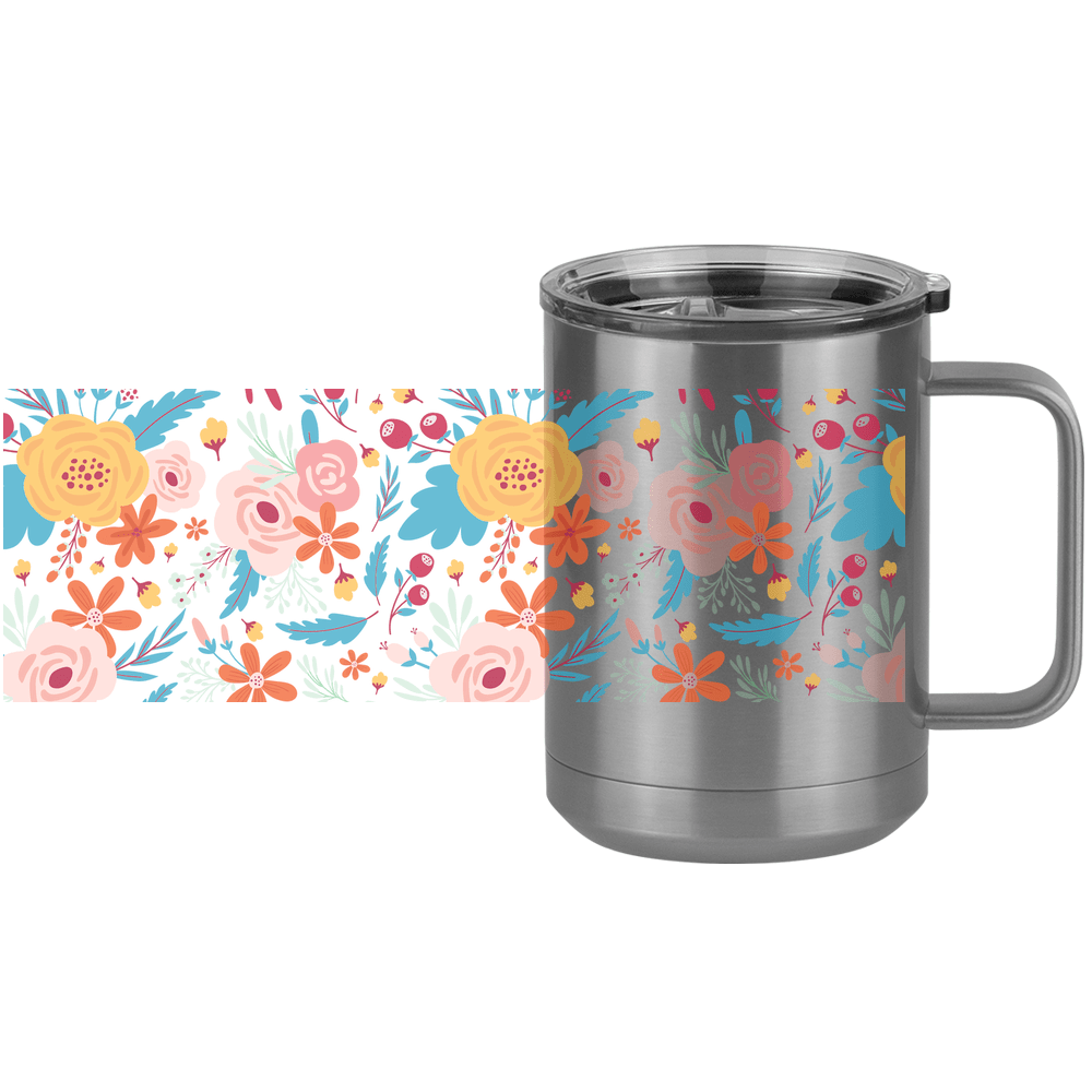 Floral Coffee Mug Tumbler with Handle (15 oz) - Design View