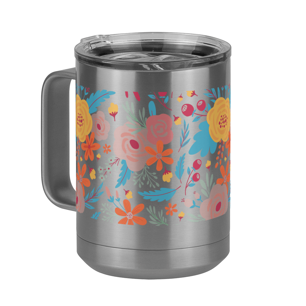 Floral Coffee Mug Tumbler with Handle (15 oz) - Front Left View