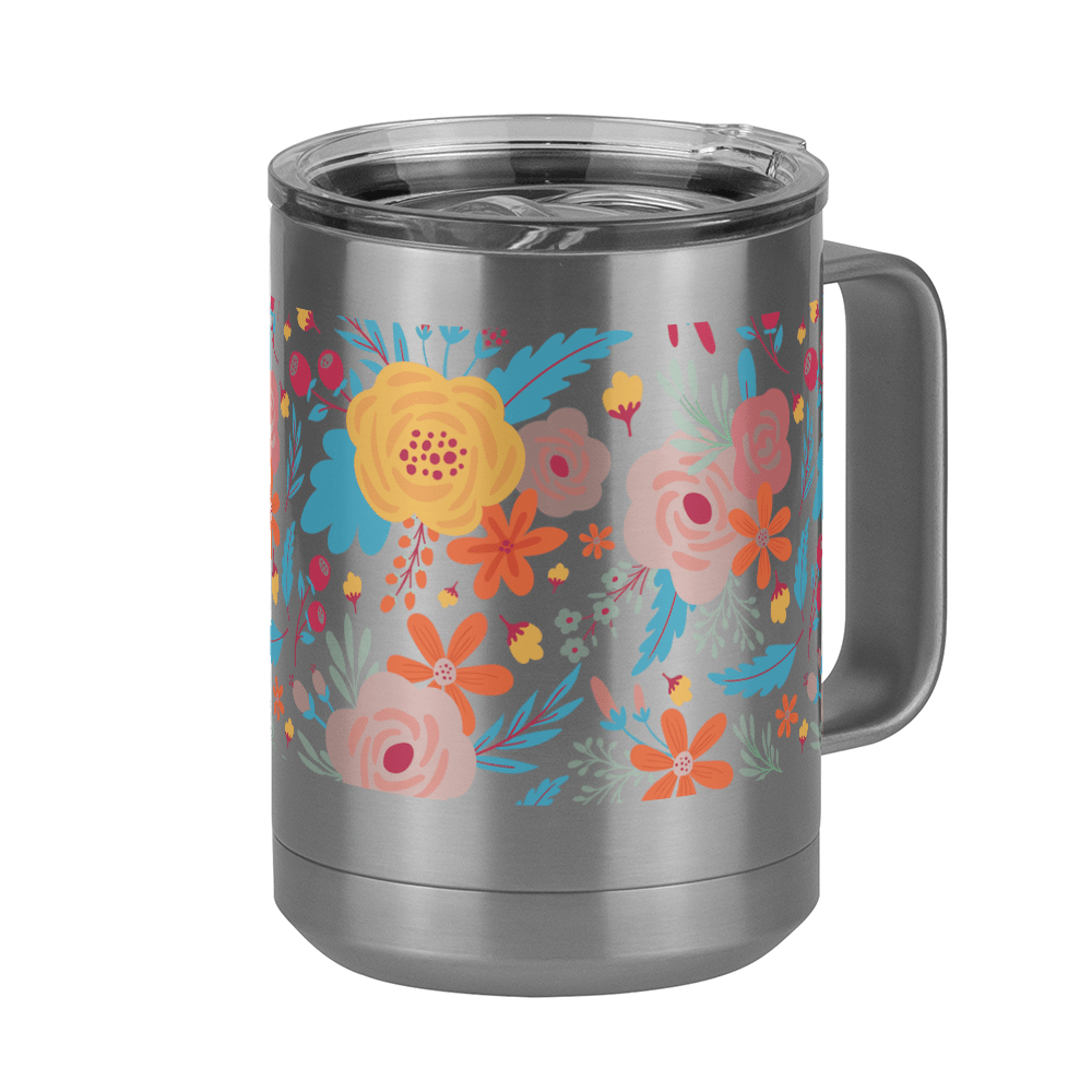 Floral Coffee Mug Tumbler with Handle (15 oz) - Front Right View