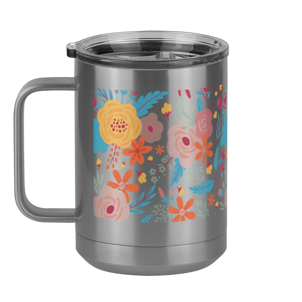 Floral Coffee Mug Tumbler with Handle (15 oz) - Left View