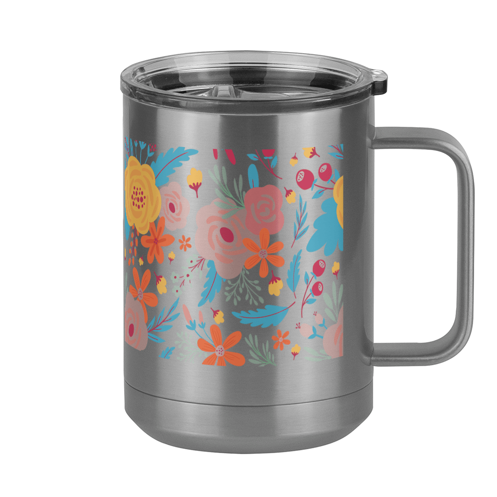 Floral Coffee Mug Tumbler with Handle (15 oz) - Right View