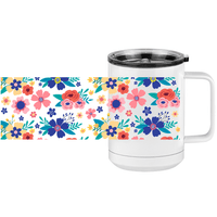 Thumbnail for Floral Coffee Mug Tumbler with Handle (15 oz) - Design View