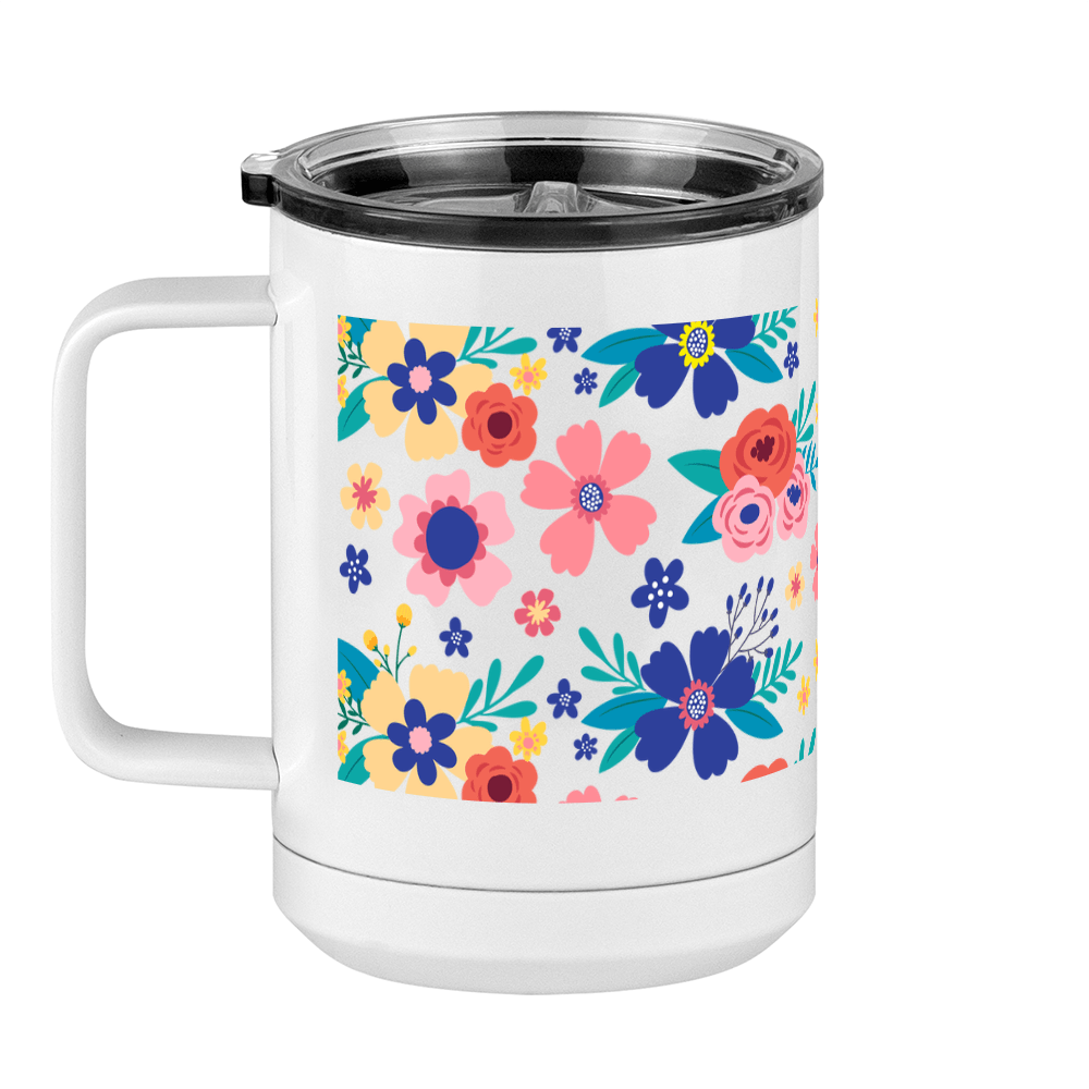Floral Coffee Mug Tumbler with Handle (15 oz) - Left View