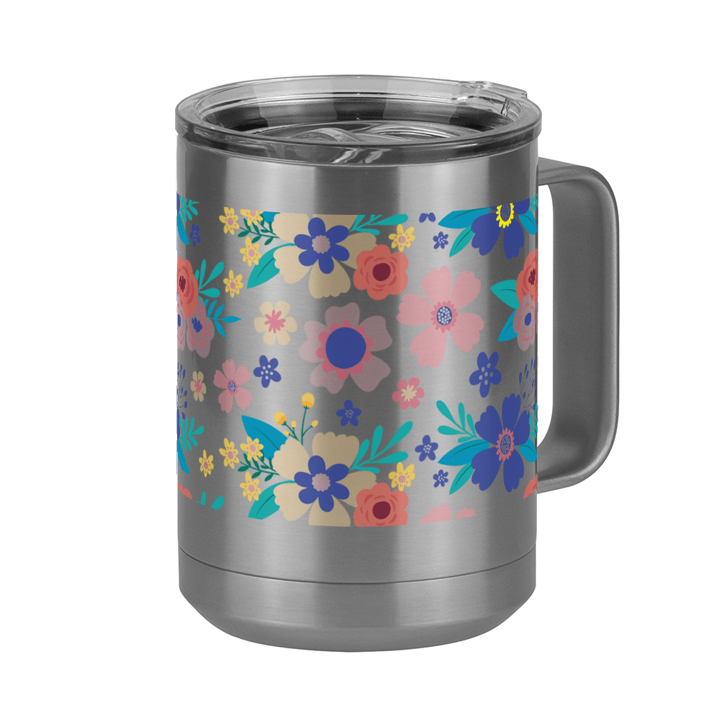 Floral Coffee Mug Tumbler with Handle (15 oz) - Front Right View