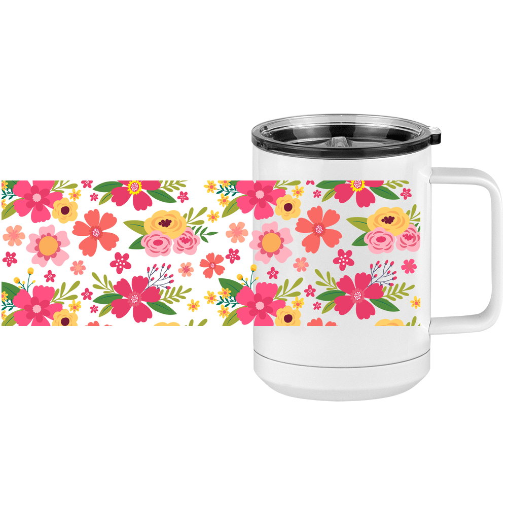 Floral Coffee Mug Tumbler with Handle (15 oz) - Design View