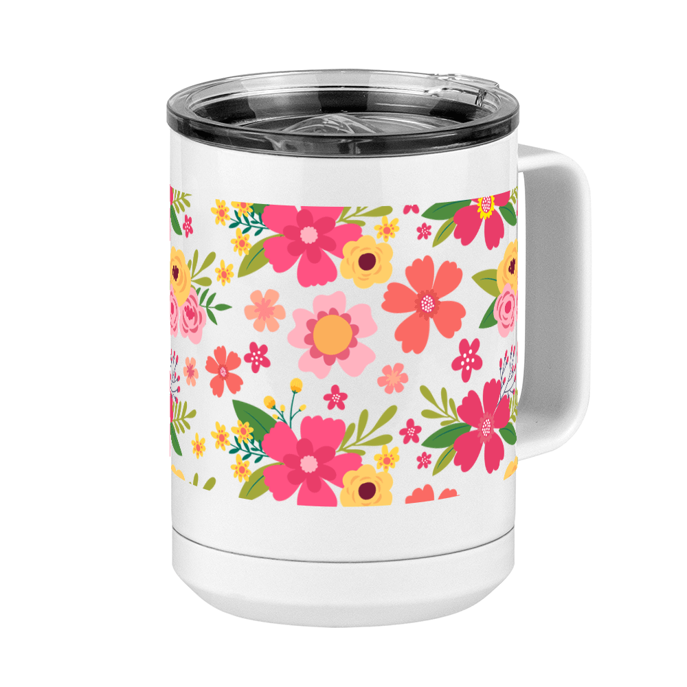 Floral Coffee Mug Tumbler with Handle (15 oz) - Front Right View