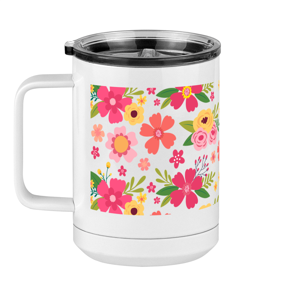 Floral Coffee Mug Tumbler with Handle (15 oz) - Left View