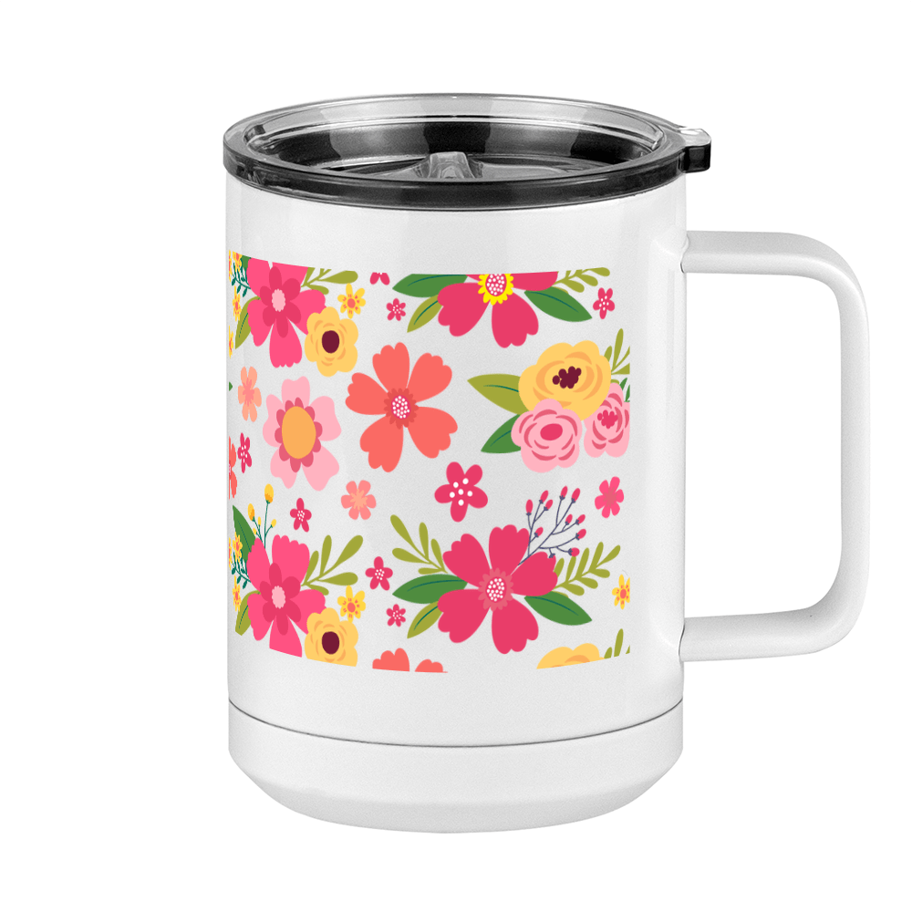 Floral Coffee Mug Tumbler with Handle (15 oz) - Right View