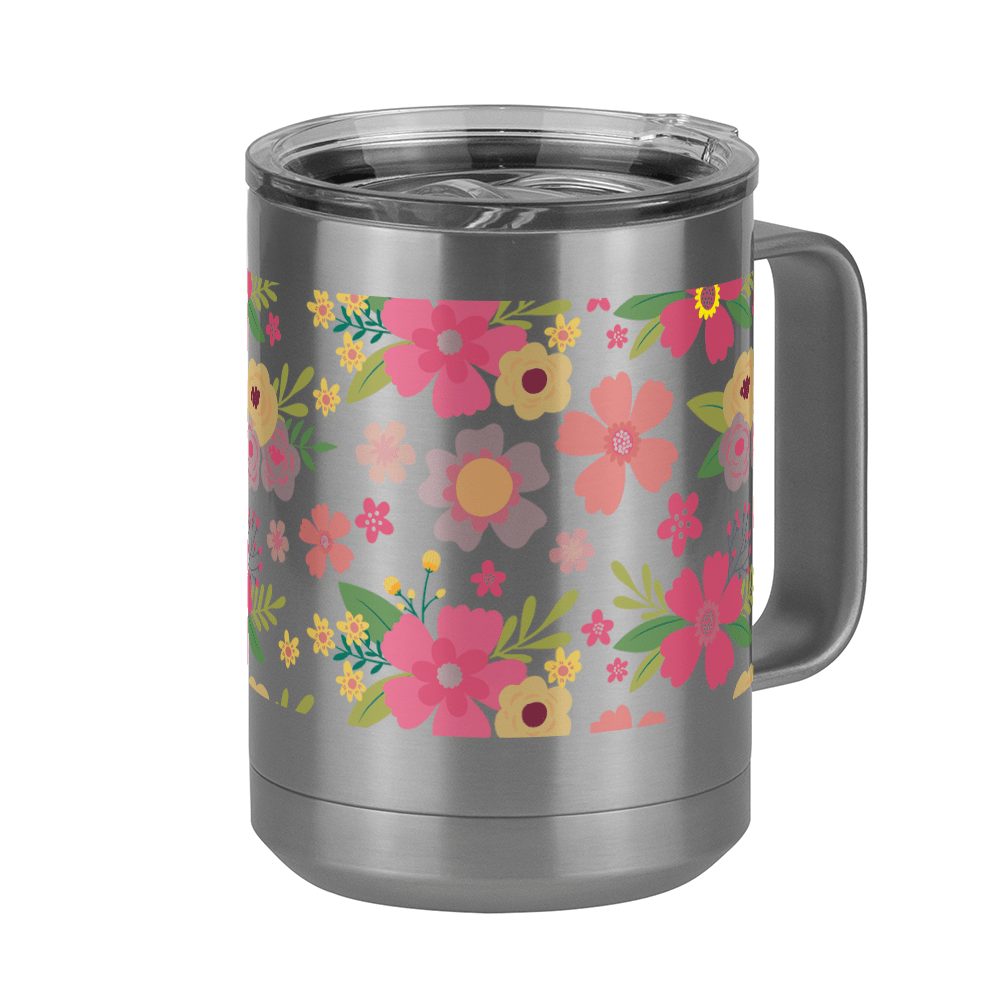 Floral Coffee Mug Tumbler with Handle (15 oz) - Front Right View