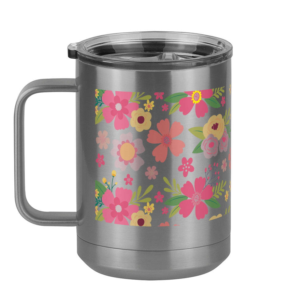 Floral Coffee Mug Tumbler with Handle (15 oz) - Left View