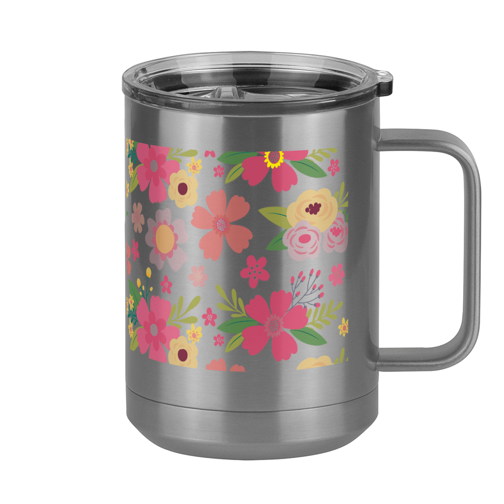 Floral Coffee Mug Tumbler with Handle (15 oz) - Right View
