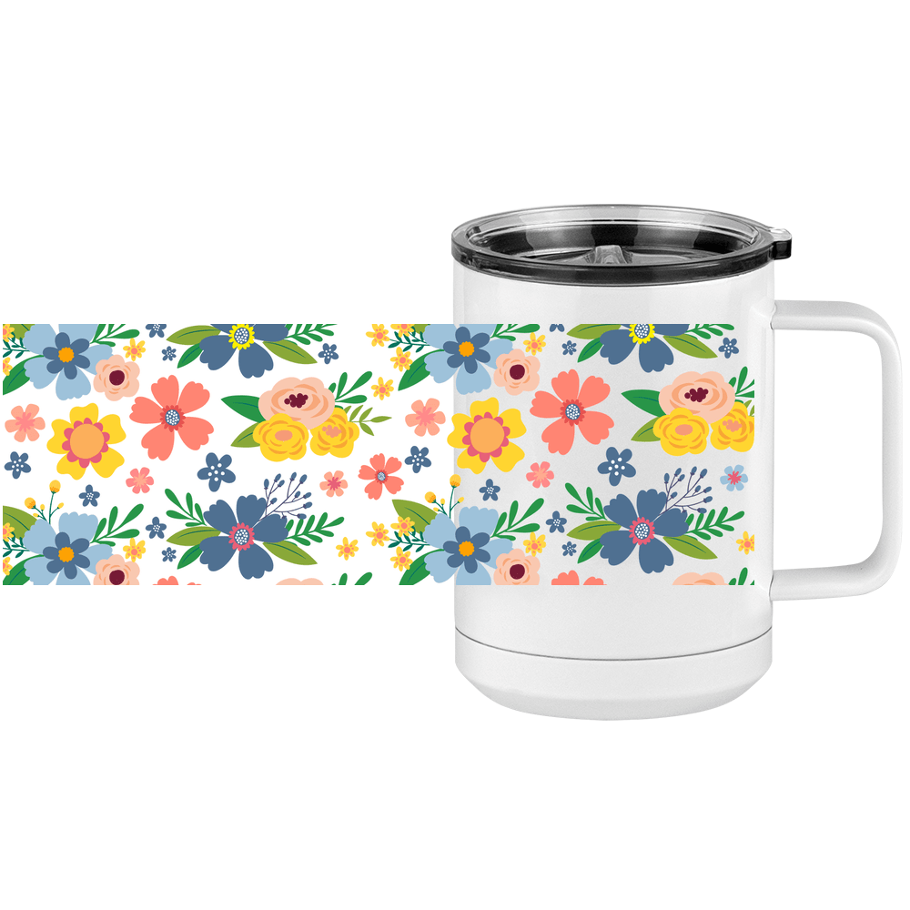 Floral Coffee Mug Tumbler with Handle (15 oz) - Design View