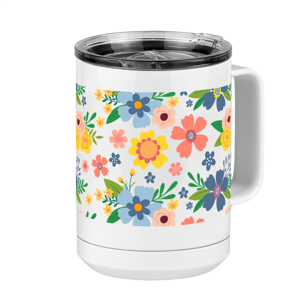 Floral Coffee Mug Tumbler with Handle (15 oz) - Front Right View