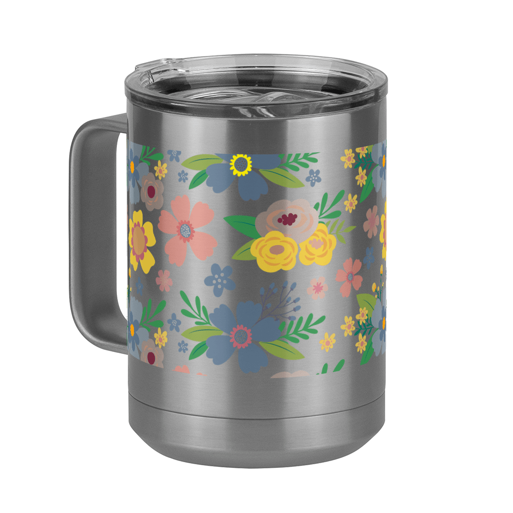 Floral Coffee Mug Tumbler with Handle (15 oz) - Front Left View