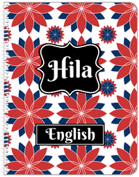 Thumbnail for Personalized Flower Burst Notebook - Red and Blue - Fancy Nameplate - Front View