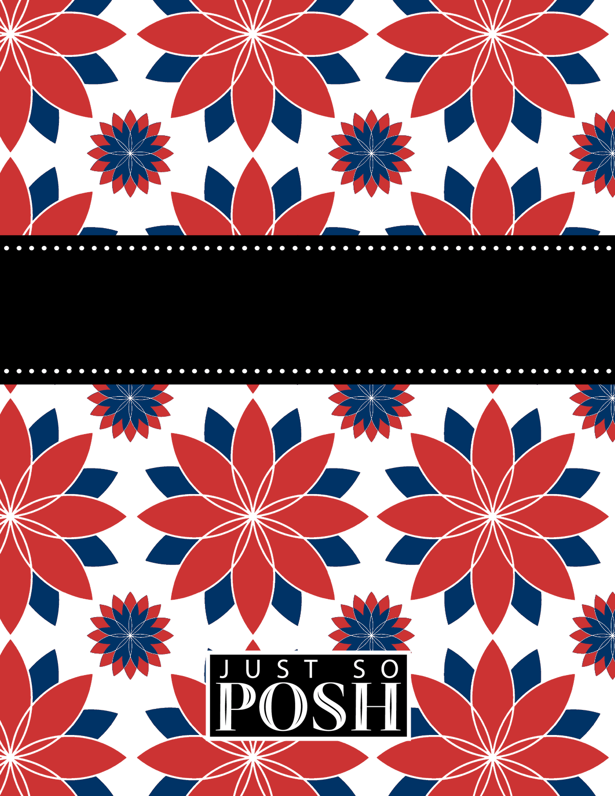 Personalized Flower Burst Notebook - Red and Blue - Ribbon Nameplate - Back View