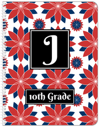 Thumbnail for Personalized Flower Burst Notebook - Red and Blue - Square Nameplate - Front View