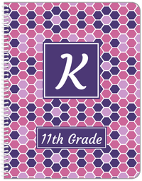 Thumbnail for Personalized Flower Comb Notebook - Purple and White - Square Nameplate - Front View