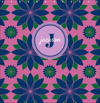 Thumbnail for Personalized Flower Burst Shower Curtain - Pink and Navy - Circle Nameplate - Decorate View