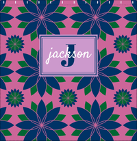 Thumbnail for Personalized Flower Burst Shower Curtain - Pink and Navy - Rectangle Nameplate - Decorate View