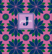 Thumbnail for Personalized Flower Burst Shower Curtain - Pink and Navy - Square Nameplate - Decorate View