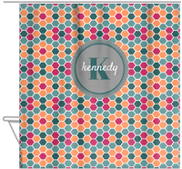 Thumbnail for Personalized Flower Comb Shower Curtain - Green and Orange - Circle Nameplate - Hanging View