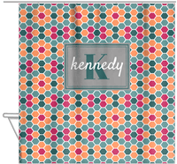 Thumbnail for Personalized Flower Comb Shower Curtain - Green and Orange - Rectangle Nameplate - Hanging View