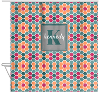 Thumbnail for Personalized Flower Comb Shower Curtain - Green and Orange - Square Nameplate - Hanging View